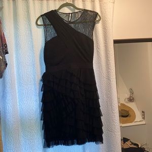 BCBG lace and tool pleated tiered dress